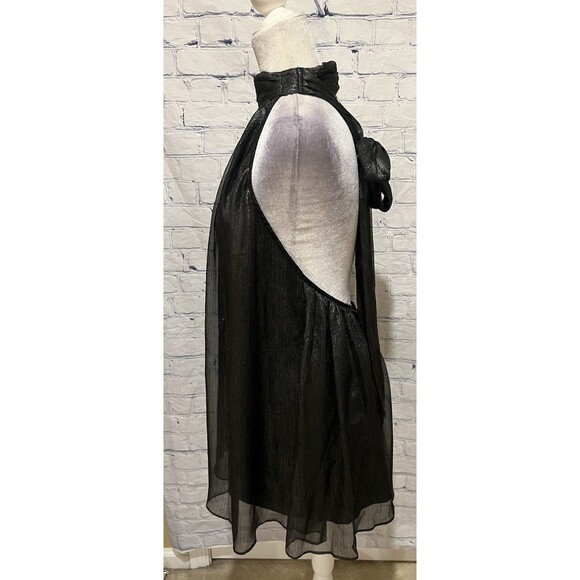NWT Choosy Gray Metallic A-line Halter Mini Dress Open Back and Bow Tie Medium - Picture 3 of 7